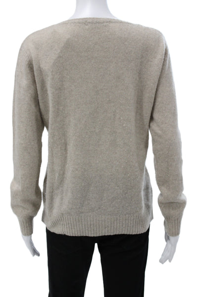 S&C Silk And Cashmere Unisex Henley Cashmere V Neck Beige Pullover Size L