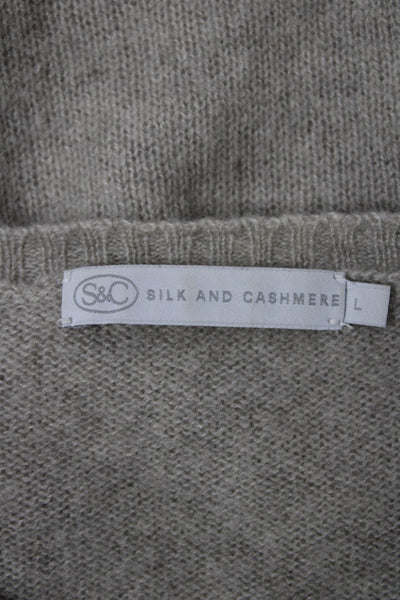 S&C Silk And Cashmere Unisex Henley Cashmere V Neck Beige Pullover Size L
