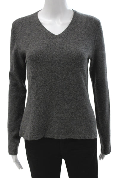 Tse Unisex V-Neck Cashmere Silk Pullover Sweater Dark Gray Long Sleeve Size M