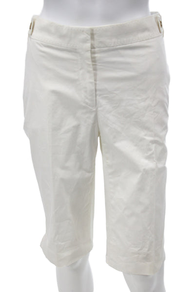 CH Carolina Herrera Unisex Bermuda Chino Shorts White Button Size 10
