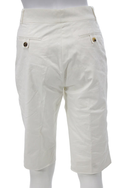 CH Carolina Herrera Unisex Bermuda Chino Shorts White Button Size 10