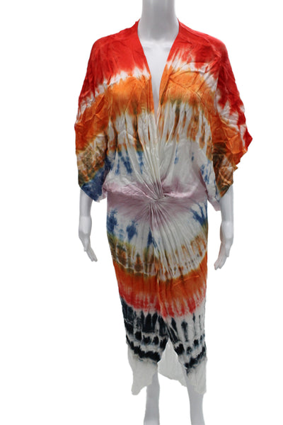 YFB Women Bohemian Kaftan Dress Multi Color V Neck Short Sleeve Cotton Size S