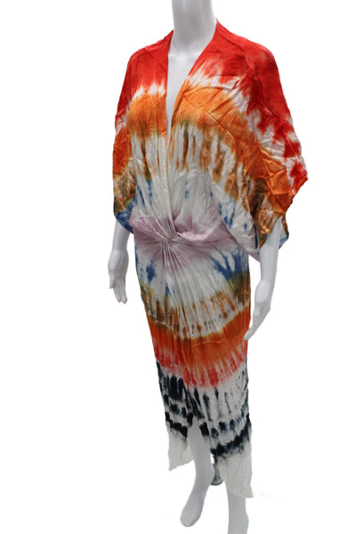 YFB Women Bohemian Kaftan Dress Multi Color V Neck Short Sleeve Cotton Size S