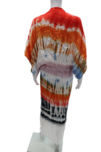 YFB Women Bohemian Kaftan Dress Multi Color V Neck Short Sleeve Cotton Size S