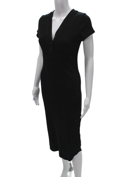 Standard James Perse Women Sheath Dress Black V-Neck Short Sleeve Button Size 1