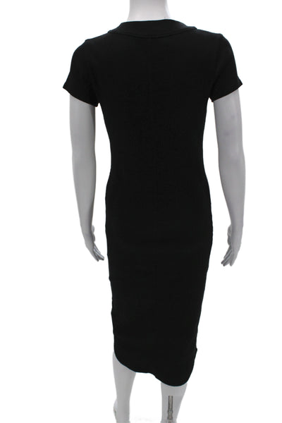 Standard James Perse Women Sheath Dress Black V-Neck Short Sleeve Button Size 1