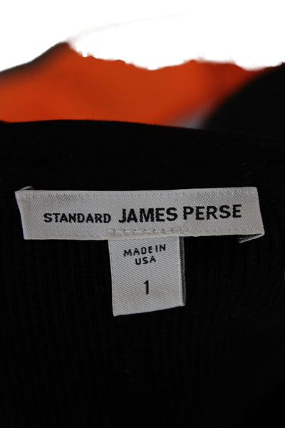Standard James Perse Women Sheath Dress Black V-Neck Short Sleeve Button Size 1