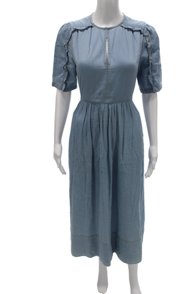 Me + Em Womens Shirt Dress Light Blue Cotton Maxi Button Size 4
