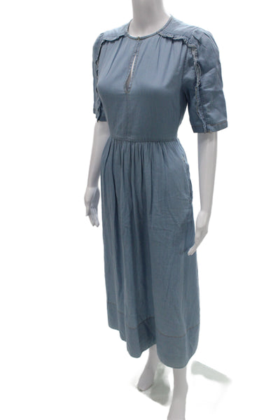 Me + Em Womens Shirt Dress Light Blue Cotton Maxi Button Size 4