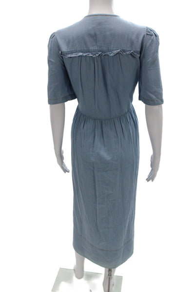 Me + Em Womens Shirt Dress Light Blue Cotton Maxi Button Size 4