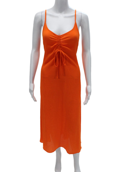 Solid & Striped Womens Midi Dress Orange V-Neck Sleeveless Size S