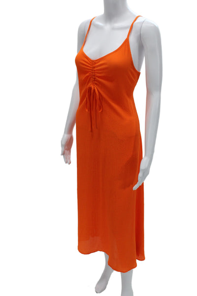 Solid & Striped Womens Midi Dress Orange V-Neck Sleeveless Size S