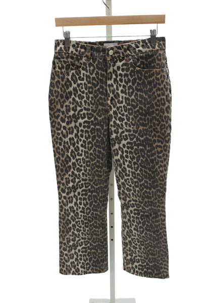 Ganni Womens Cropped Leopard High Rise Jeans Beige Size 28