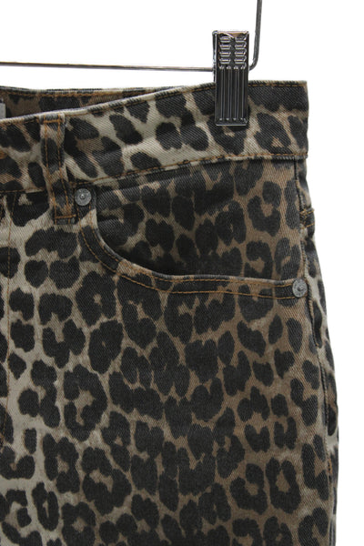 Ganni Womens Cropped Leopard High Rise Jeans Beige Size 28