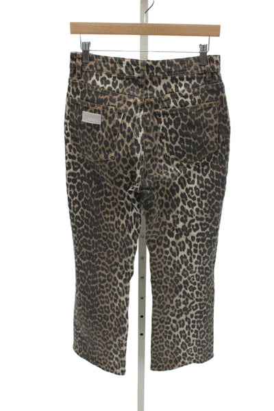 Ganni Womens Cropped Leopard High Rise Jeans Beige Size 28