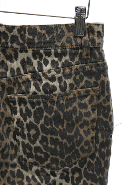 Ganni Womens Cropped Leopard High Rise Jeans Beige Size 28