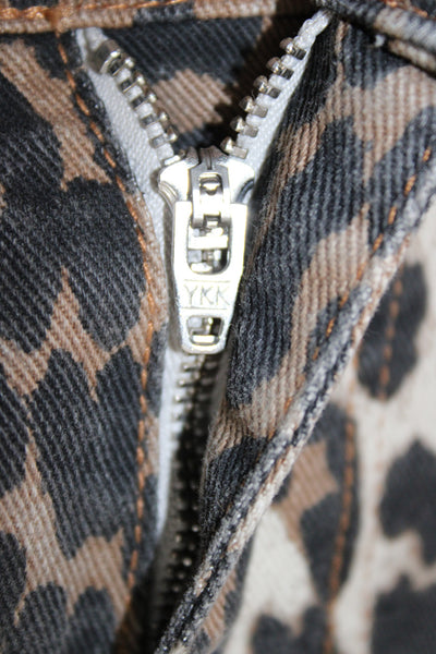 Ganni Womens Cropped Leopard High Rise Jeans Beige Size 28