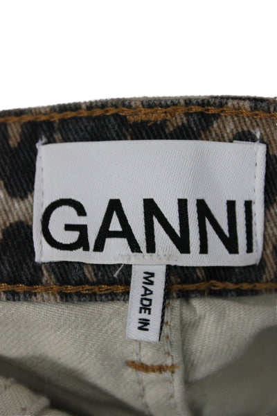 Ganni Womens Cropped Leopard High Rise Jeans Beige Size 28