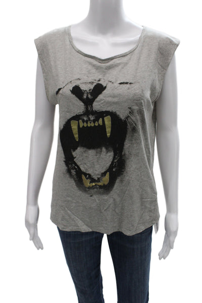Maje Womens Gray Cotton Sleeveless Basic T-Shirt Round Neck Animal Print Size 1