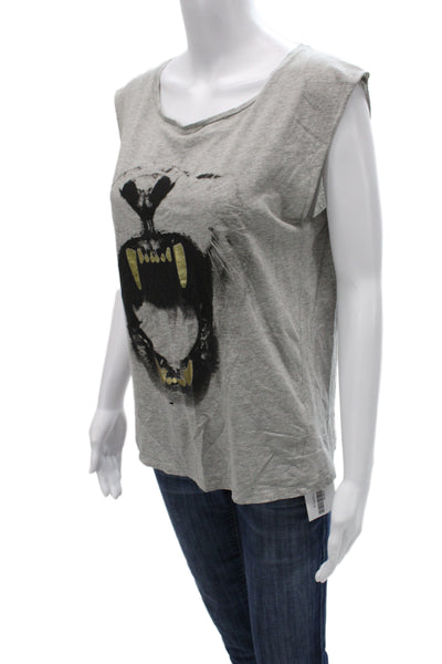 Maje Womens Gray Cotton Sleeveless Basic T-Shirt Round Neck Animal Print Size 1