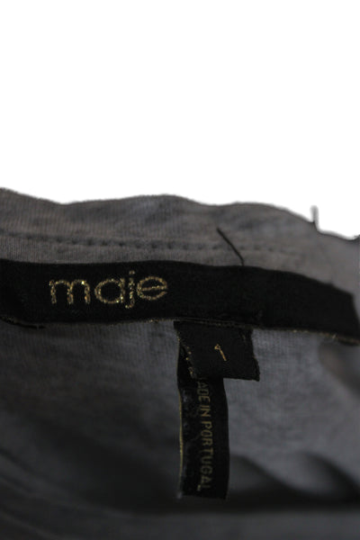 Maje Womens Gray Cotton Sleeveless Basic T-Shirt Round Neck Animal Print Size 1