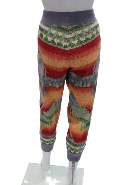 Polo Ralph Lauren Unisex Jogger Sweatpants Purple Fair Isle Drawstring Size S