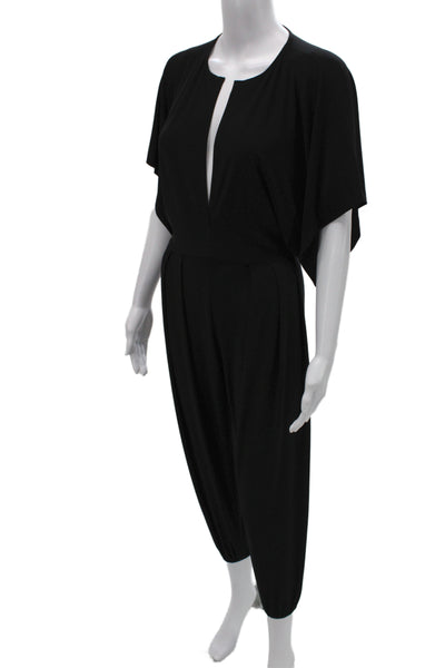 Norma Kamali Women V-Neck Short Sleeve Black Jumpsuit Size XS