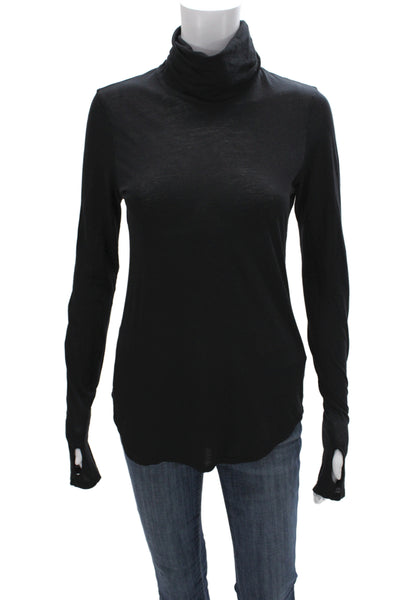 Velvet Women Basic Tops Blouses Black Long Sleeve Turtleneck Cotton Size S