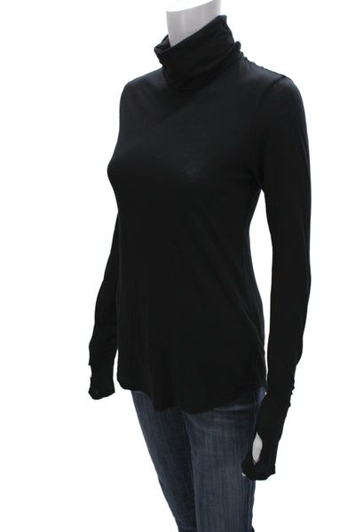 Velvet Women Basic Tops Blouses Black Long Sleeve Turtleneck Cotton Size S