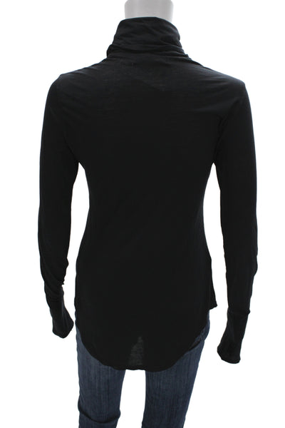 Velvet Women Basic Tops Blouses Black Long Sleeve Turtleneck Cotton Size S