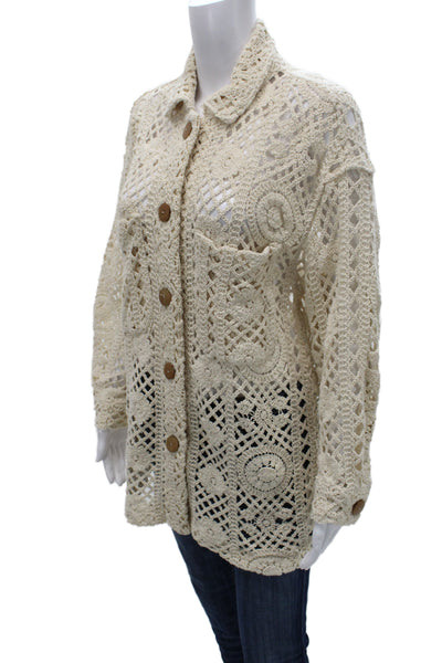 Zara Womens Beige Collared Button Long Sleeve Jacket Bohemian Size XS