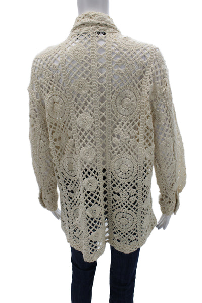 Zara Womens Beige Collared Button Long Sleeve Jacket Bohemian Size XS