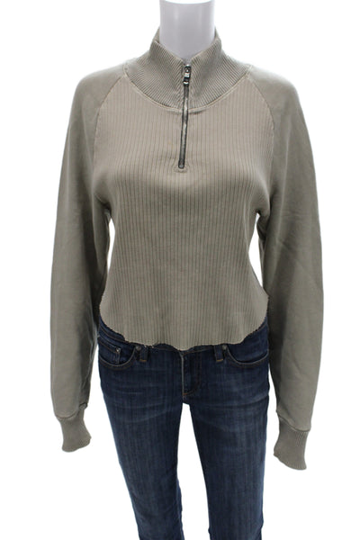 Cotton Citizen Womens Gray Mock Neck Zip Pullover Sweatshirt Long Sleeve Size S