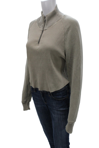 Cotton Citizen Womens Gray Mock Neck Zip Pullover Sweatshirt Long Sleeve Size S