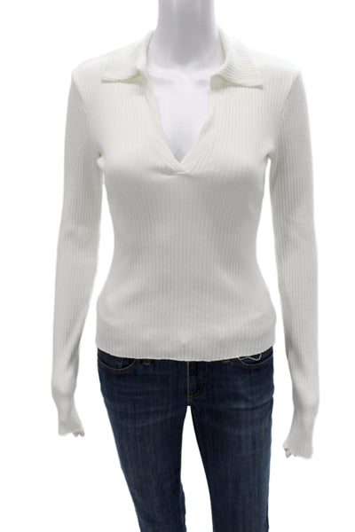Cotton Citizen Womens White Striped Collared Long Sleeve Top Size S