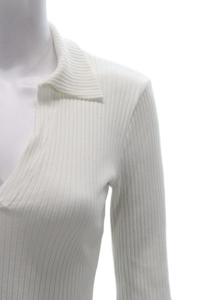 Cotton Citizen Womens White Striped Collared Long Sleeve Top Size S