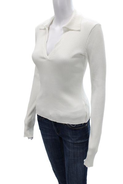 Cotton Citizen Womens White Striped Collared Long Sleeve Top Size S