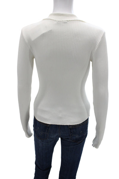 Cotton Citizen Womens White Striped Collared Long Sleeve Top Size S