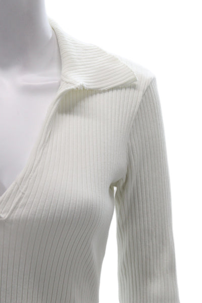 Cotton Citizen Women White Striped V-Neck Pullover Sweater Size M