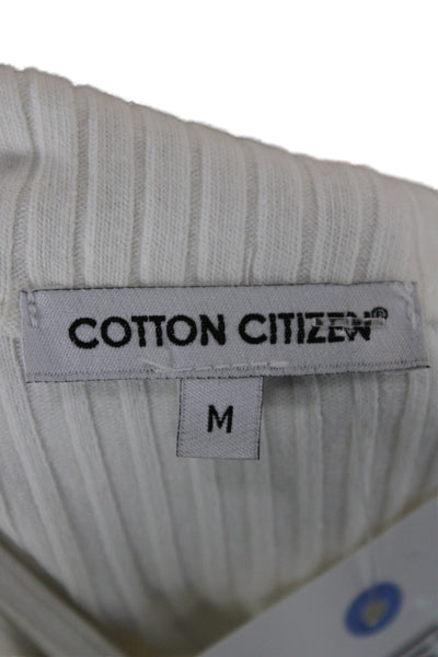 Cotton Citizen Women White Striped V-Neck Pullover Sweater Size M