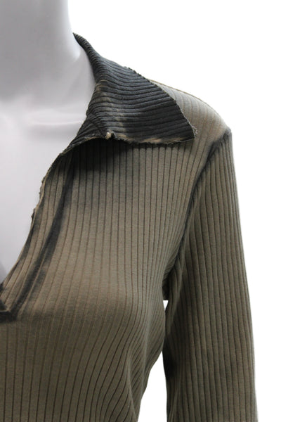 Cotton Citizen Women Beige Striped Collared Polo Long Sleeve Basic Size M