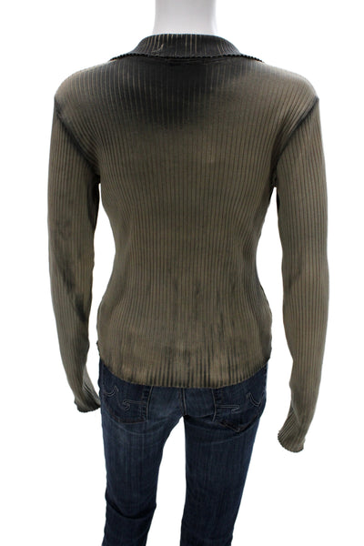 Cotton Citizen Women Beige Striped Collared Polo Long Sleeve Basic Size M