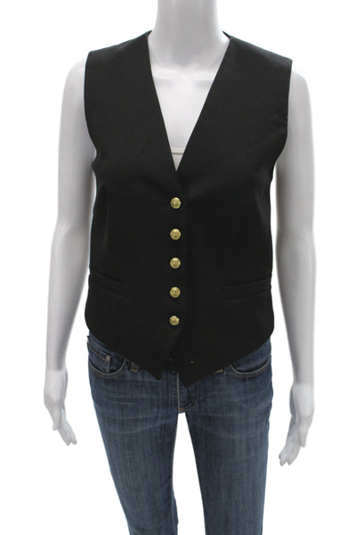 Zara Women Black V-Neck Sleeveless Button Vest Cotton Polyester Size S