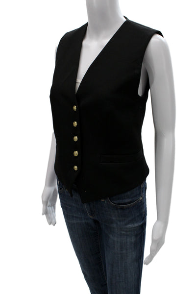 Zara Women Black V-Neck Sleeveless Button Vest Cotton Polyester Size S