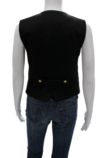 Zara Women Black V-Neck Sleeveless Button Vest Cotton Polyester Size S