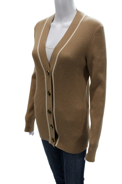 Tory Burch Unisex Cardigan Tan Merino Wool V-Neck Button Long Sleeve Size M