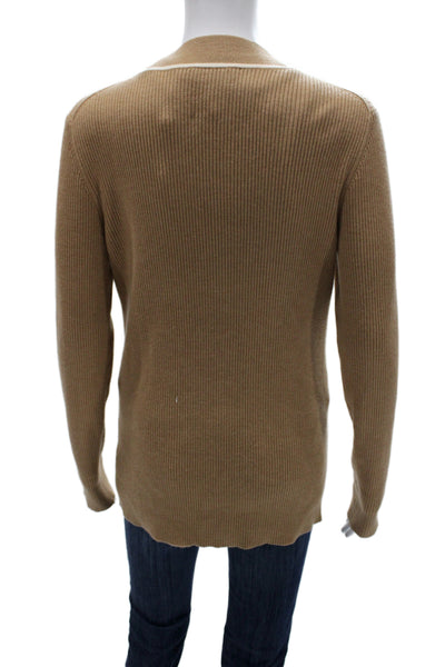 Tory Burch Unisex Cardigan Tan Merino Wool V-Neck Button Long Sleeve Size M