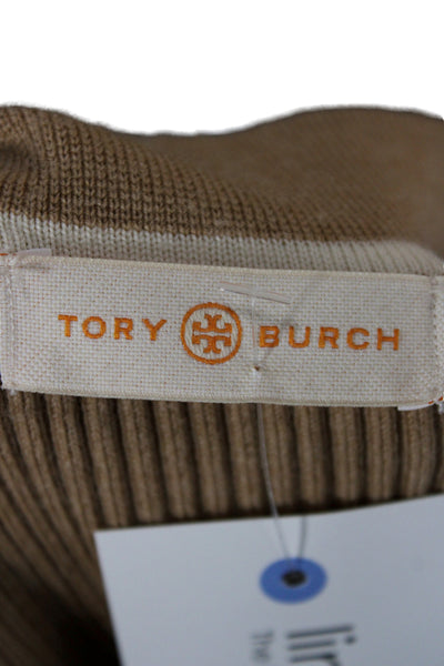 Tory Burch Unisex Cardigan Tan Merino Wool V-Neck Button Long Sleeve Size M