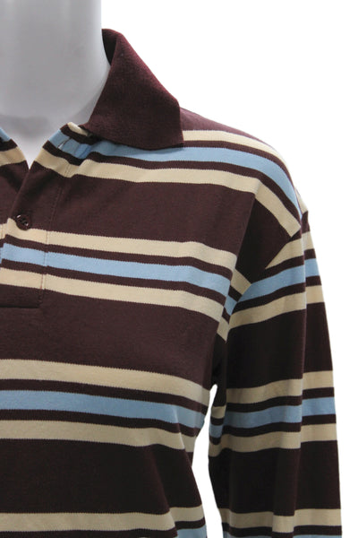 Lioness Unisex Striped Collared Cotton Polo Brown Button Long Sleeve Size XS