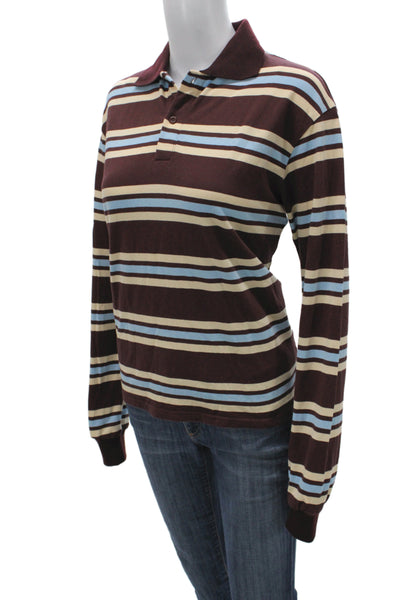 Lioness Unisex Striped Collared Cotton Polo Brown Button Long Sleeve Size XS